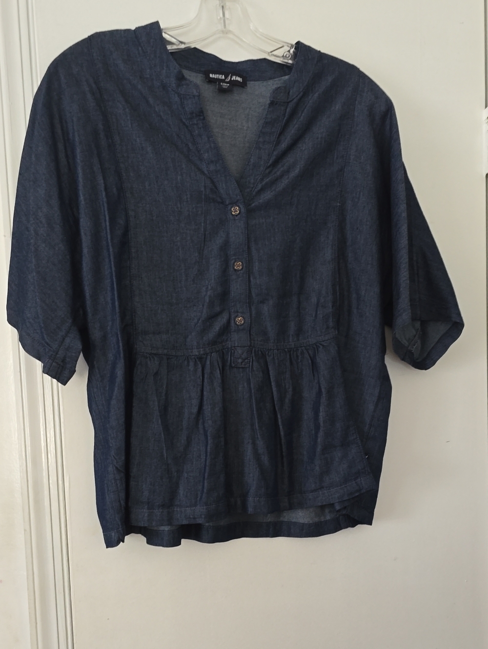 Nautica Dark Blue Button-Front Peplum Top
